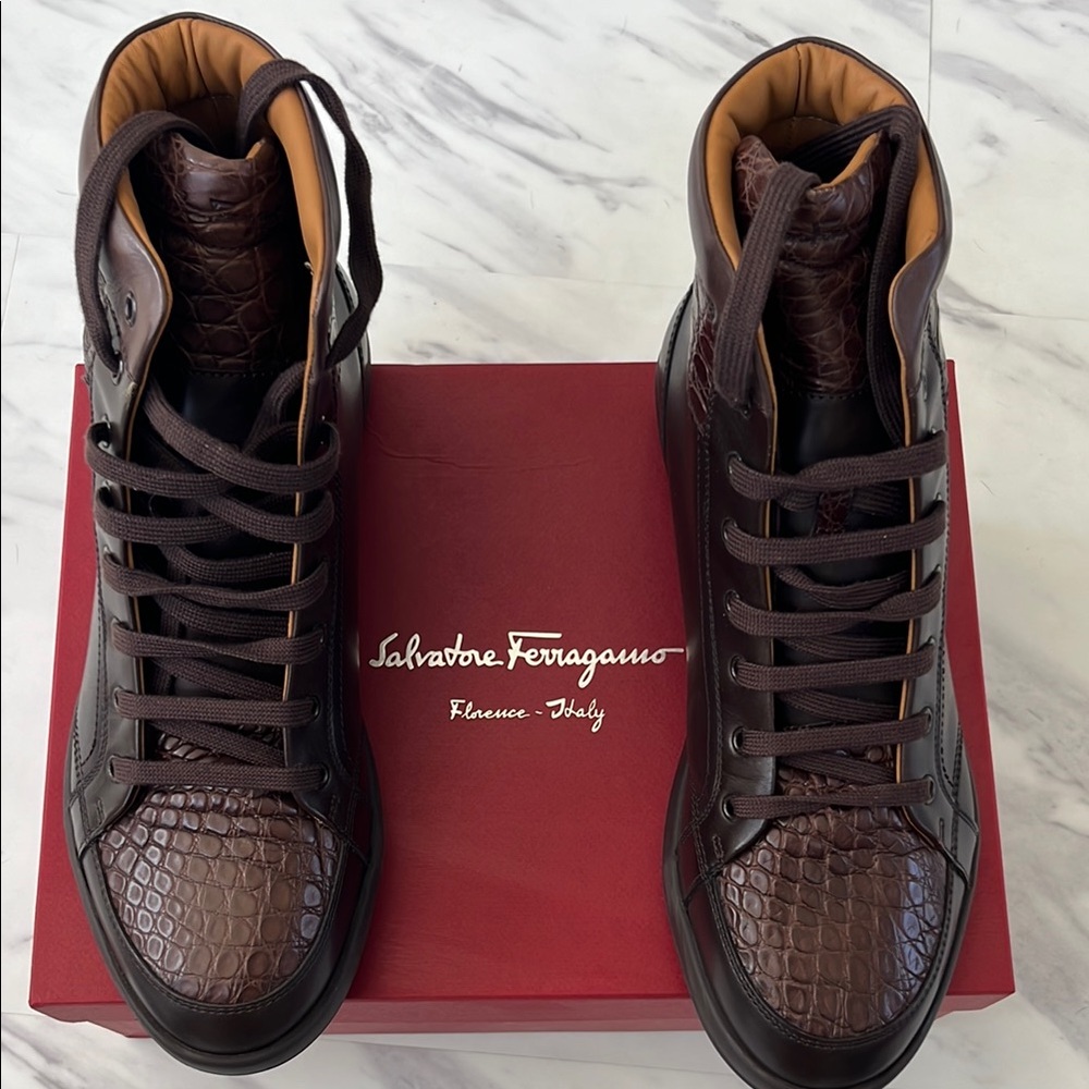Salvatore Ferragamo Brown Leather Sneakers